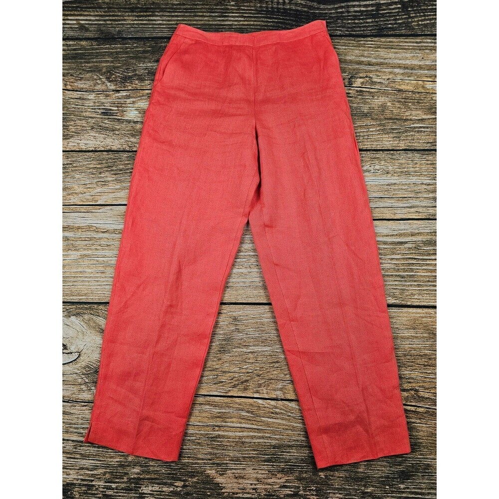VTG Talbots Irish Linen Womens 10 Coral Red Canvas Tapered Lined Pants EUC